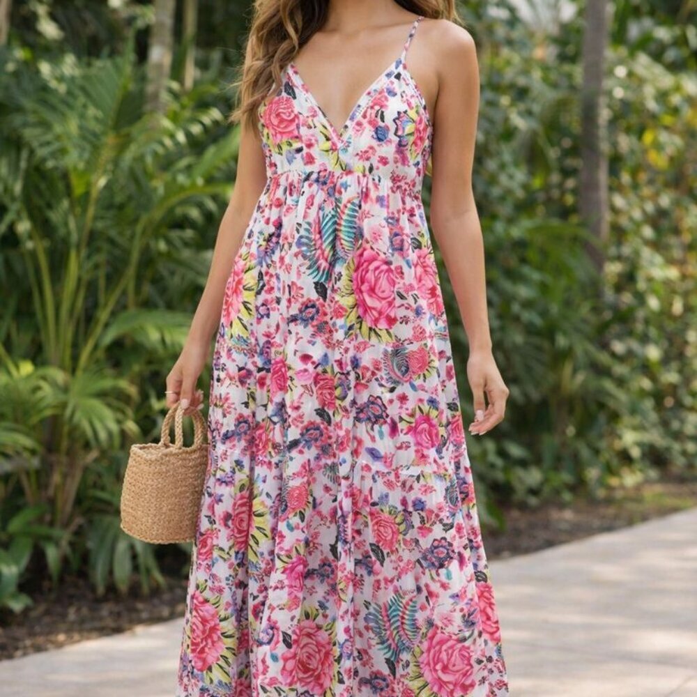 Debbie Katz South Beach Boho Multi Colored Maxi Dress Size Small